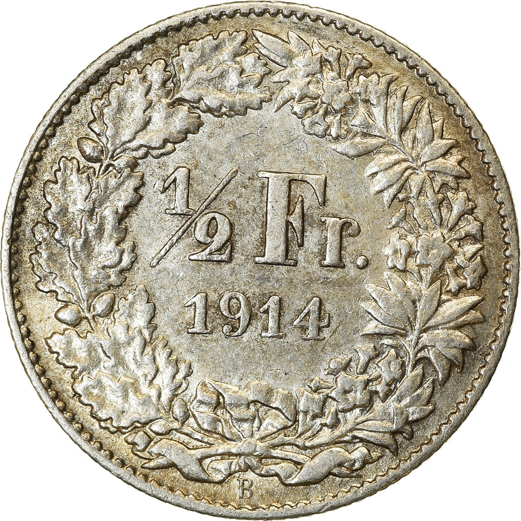 Coin, Switzerland, 1/2 Franc, 1914, Bern, AU(55-58), Silver, KM:23