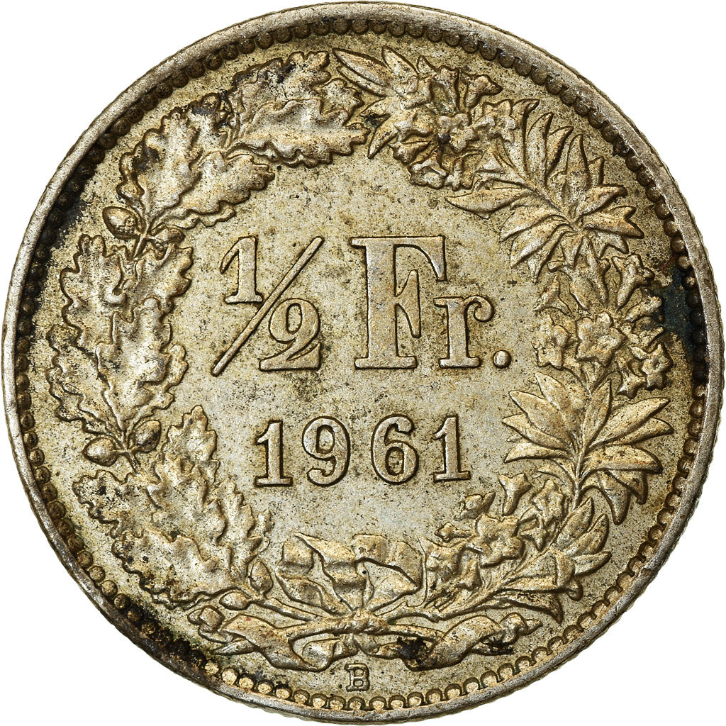 Moneta, Svizzera, 1/2 Franc, 1961, Bern, BB+, Argento, KM:23