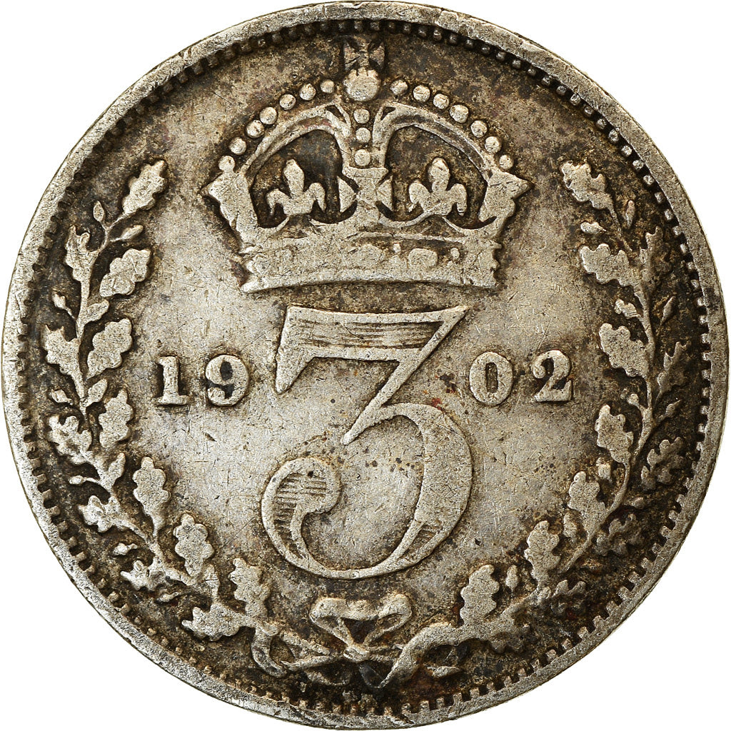 Coin, Great Britain, Edward VII, 3 Pence, 1902, VF(30-35), Silver, KM:797.1