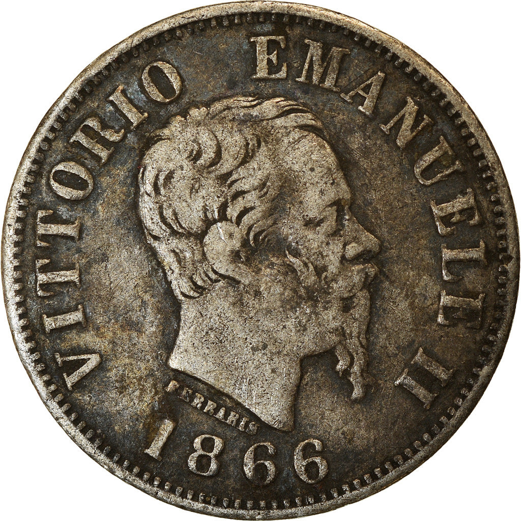 Moneta, Italia, Vittorio Emanuele II, 50 Centesimi, 1866, Milan, MB, Argento