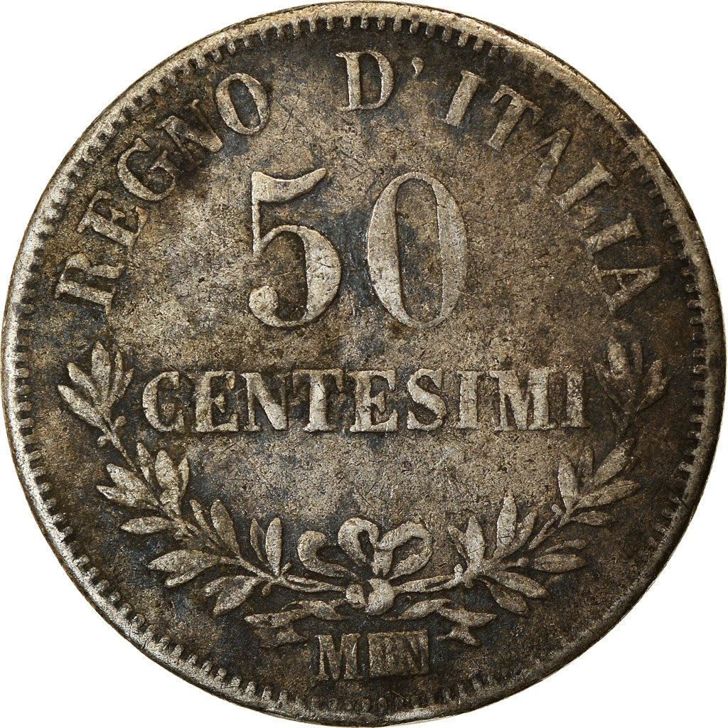 Moneta, Italia, Vittorio Emanuele II, 50 Centesimi, 1866, Milan, MB, Argento