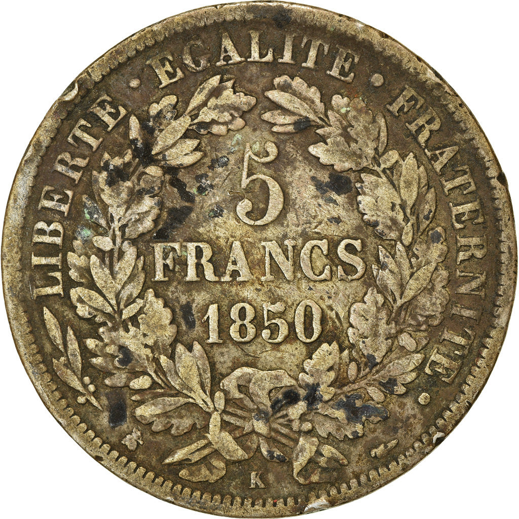 Münze, Frankreich, Cérès, 5 Francs, 1850, Bordeaux, S, Silber, KM:761.3