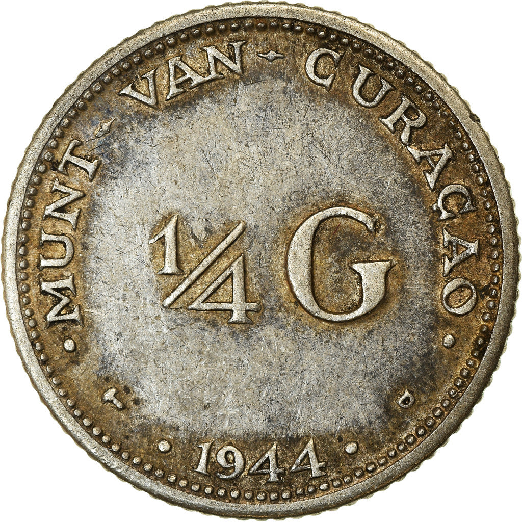 Coin, Curacao, 1/4 Gulden, 1944, Denver, USA, EF(40-45), Silver, KM:44