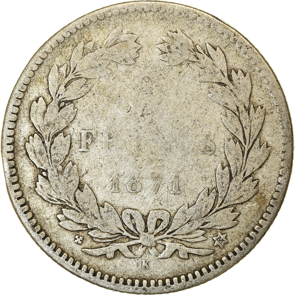 Coin, France, Cérès, 2 Francs, 1871, Bordeaux, F(12-15), Silver, KM:816.2