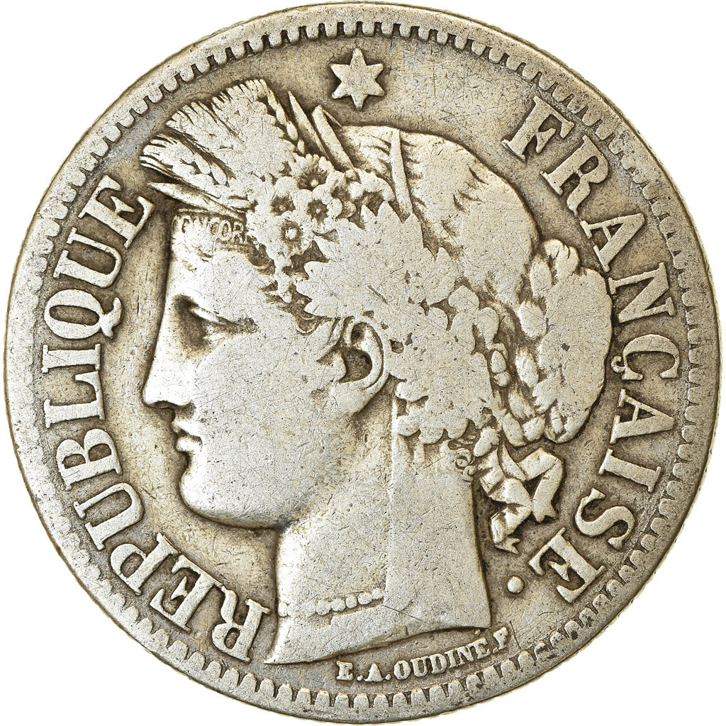 Moneta, Francia, Cérès, 2 Francs, 1871, Bordeaux, MB, Argento, KM:816.2