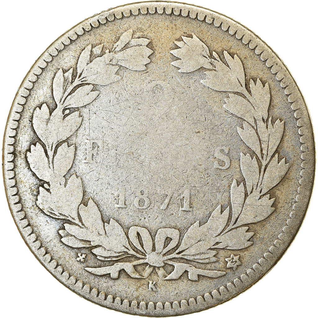 Moneta, Francia, Cérès, 2 Francs, 1871, Bordeaux, MB, Argento, KM:816.2