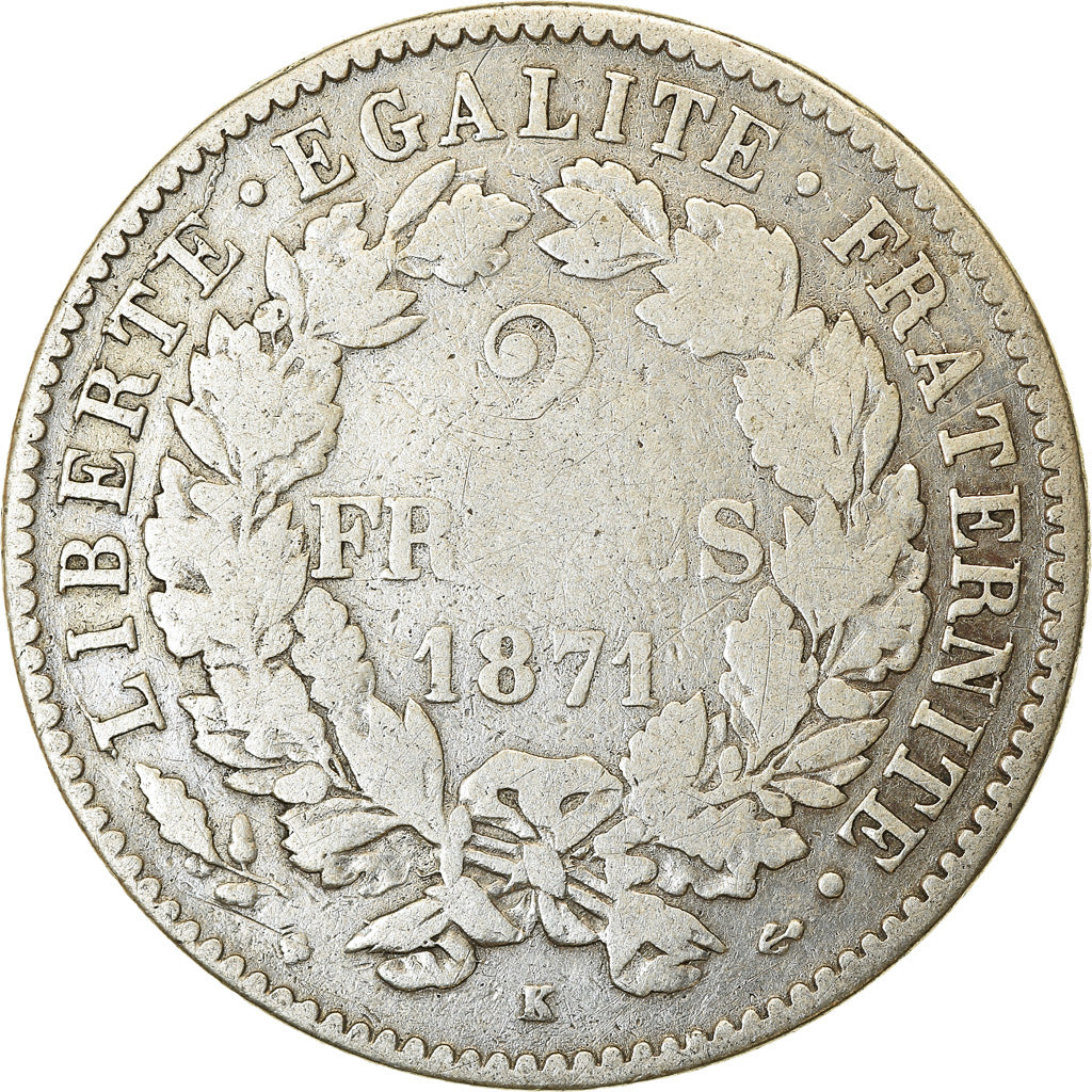 Münze, Frankreich, Cérès, 2 Francs, 1871, Bordeaux, S, Silber, KM:817.2