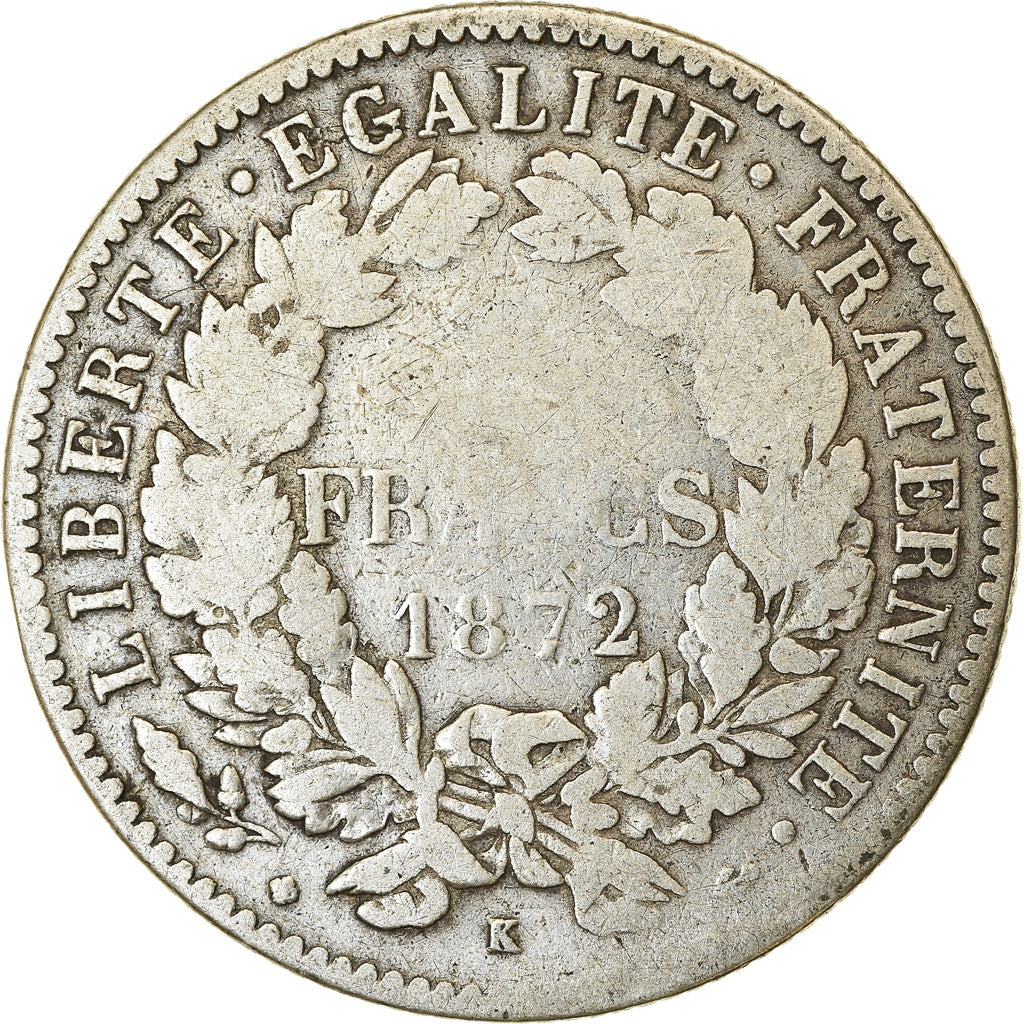 Moneta, Francia, Cérès, 2 Francs, 1872, Bordeaux, MB, Argento, KM:817.2
