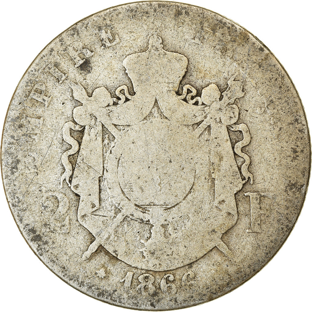 Coin, France, Napoleon III, Napoléon III, 2 Francs, 1866, Paris, F(12-15)