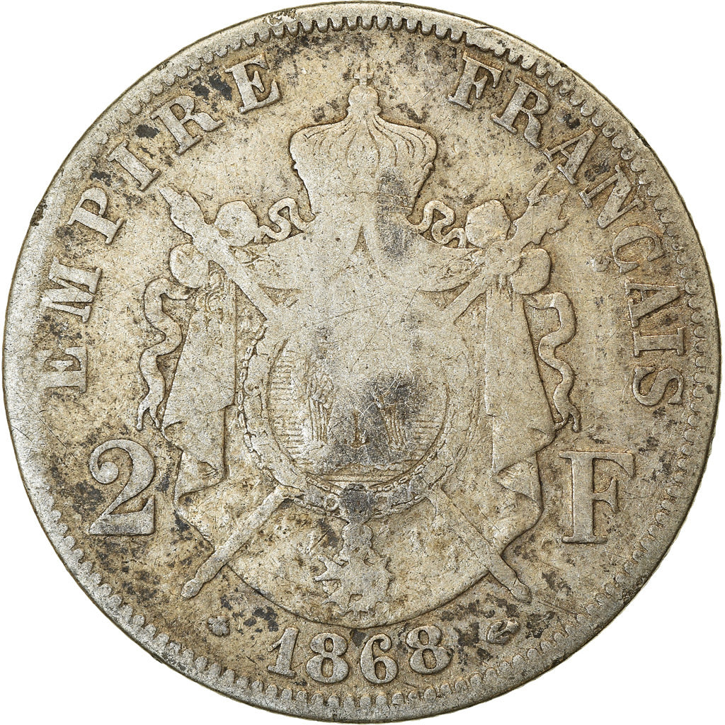 Moneta, Francja, Napoleon III, Napoléon III, 2 Francs, 1868, Paris, VF(20-25)