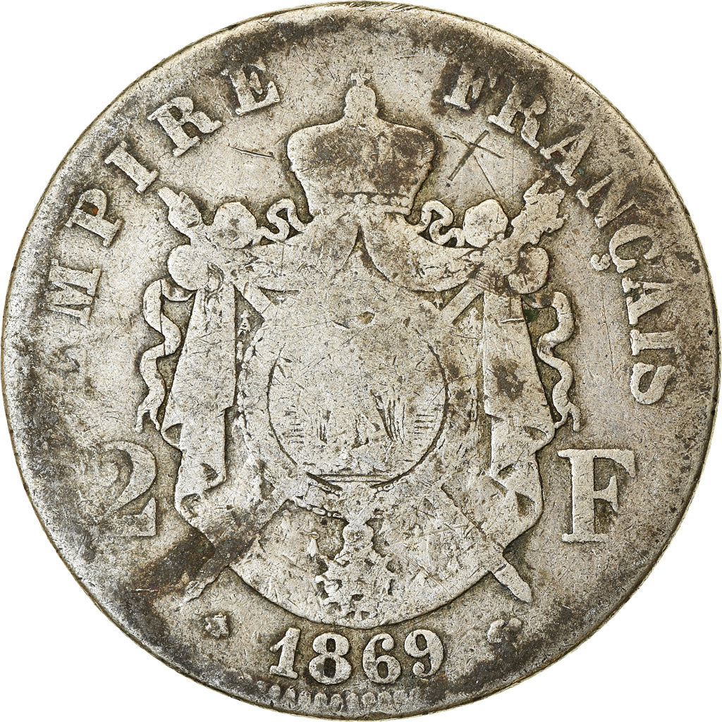 Moeda, França, Napoleon III, Napoléon III, 2 Francs, 1869, Paris, VF(20-25)