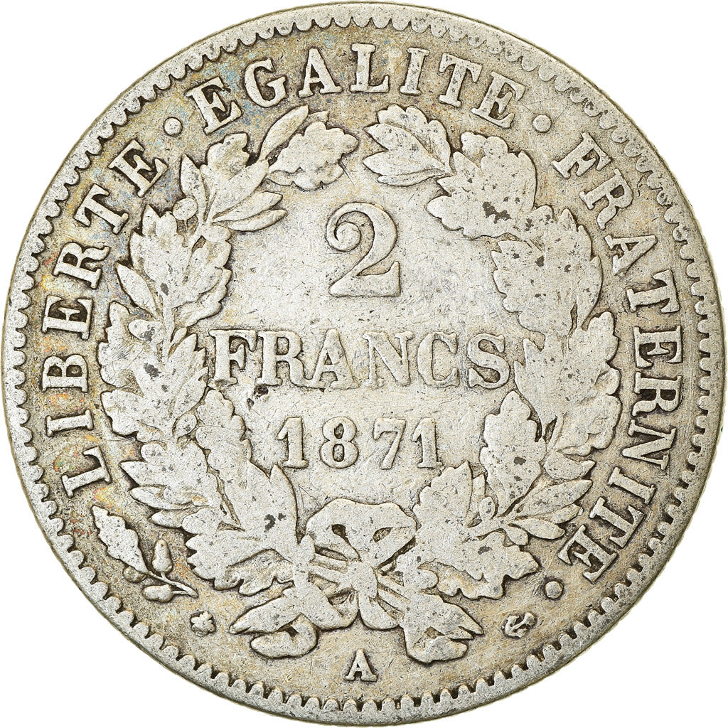 Münze, Frankreich, Cérès, 2 Francs, 1871, Paris, S+, Silber, KM:817.1