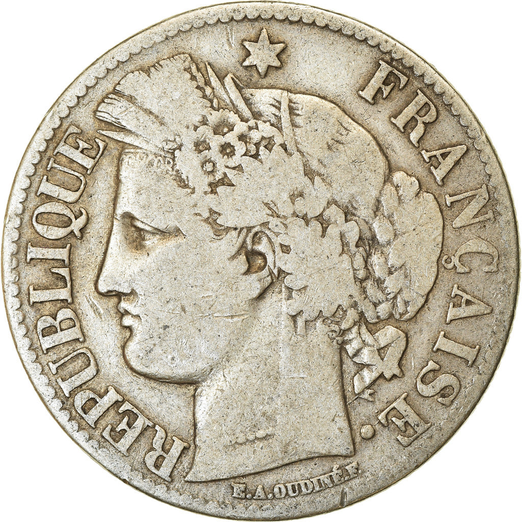 Moneta, Francia, Cérès, 2 Francs, 1871, Paris, MB+, Argento, KM:817.1