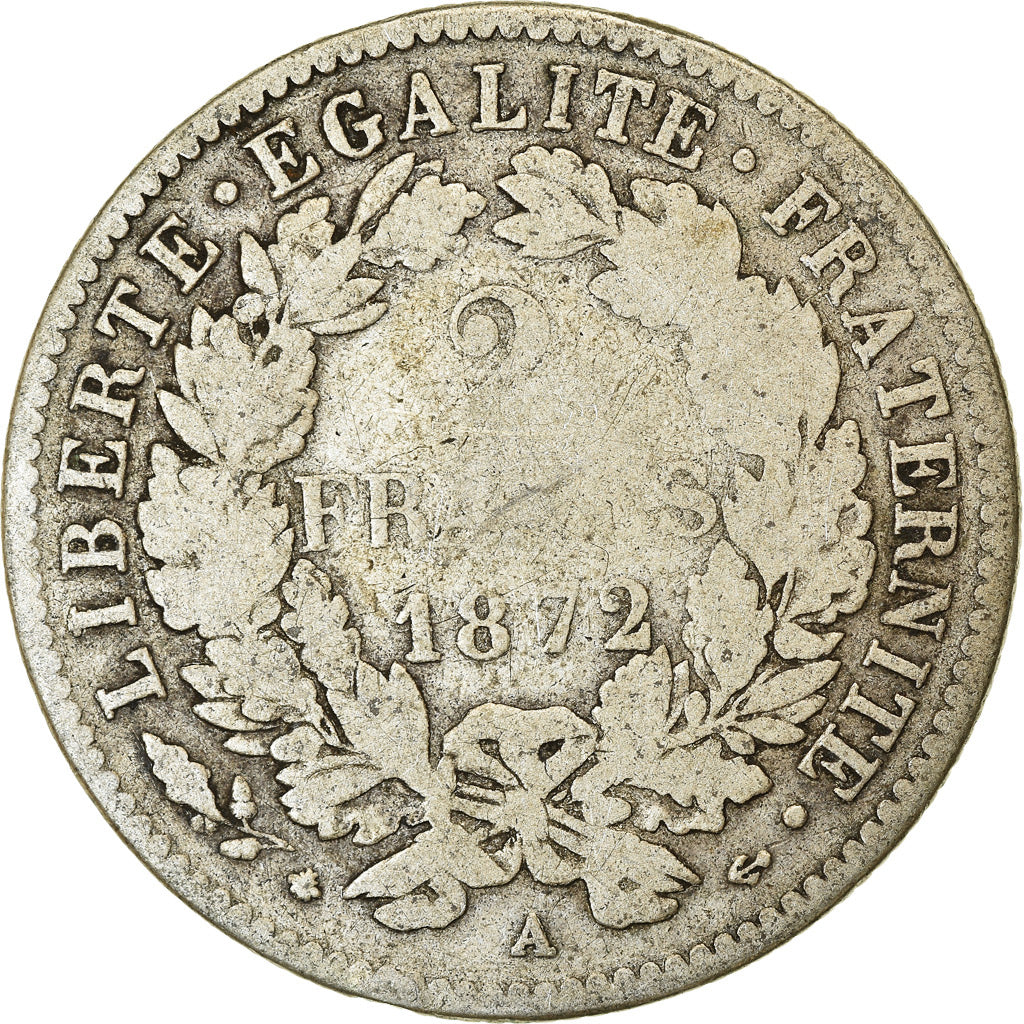 Coin, France, Cérès, 2 Francs, 1872, Paris, VF(20-25), Silver, KM:817.1