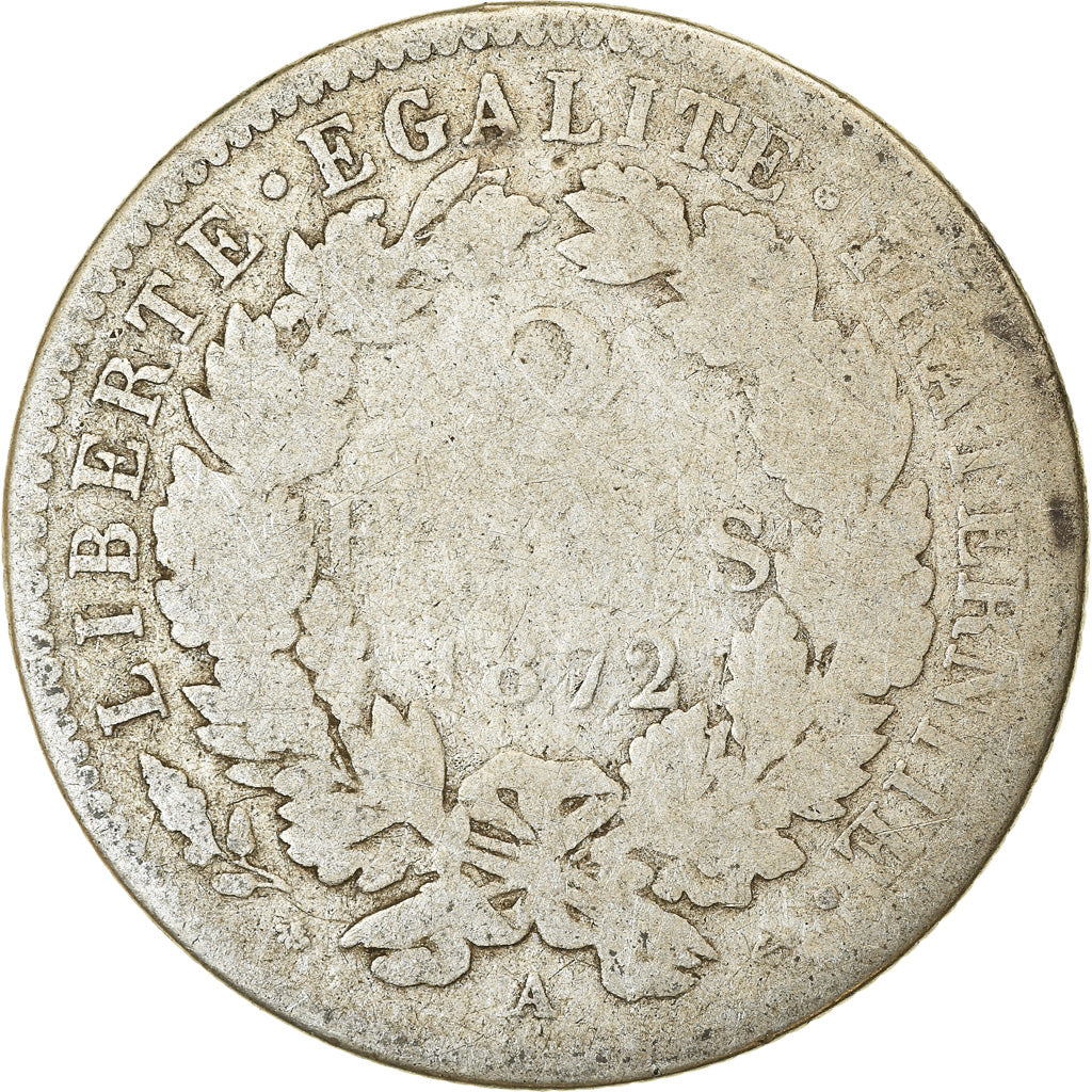 Coin, France, Cérès, 2 Francs, 1872, Paris, VF(20-25), Silver, KM:817.1
