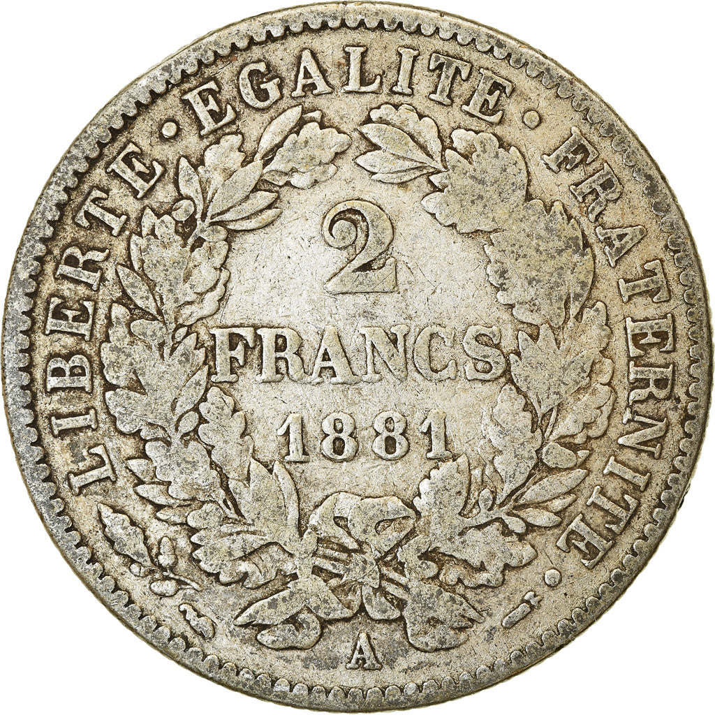 Moneta, Francja, Cérès, 2 Francs, 1881, Paris, VF(20-25), Srebro, KM:817.1