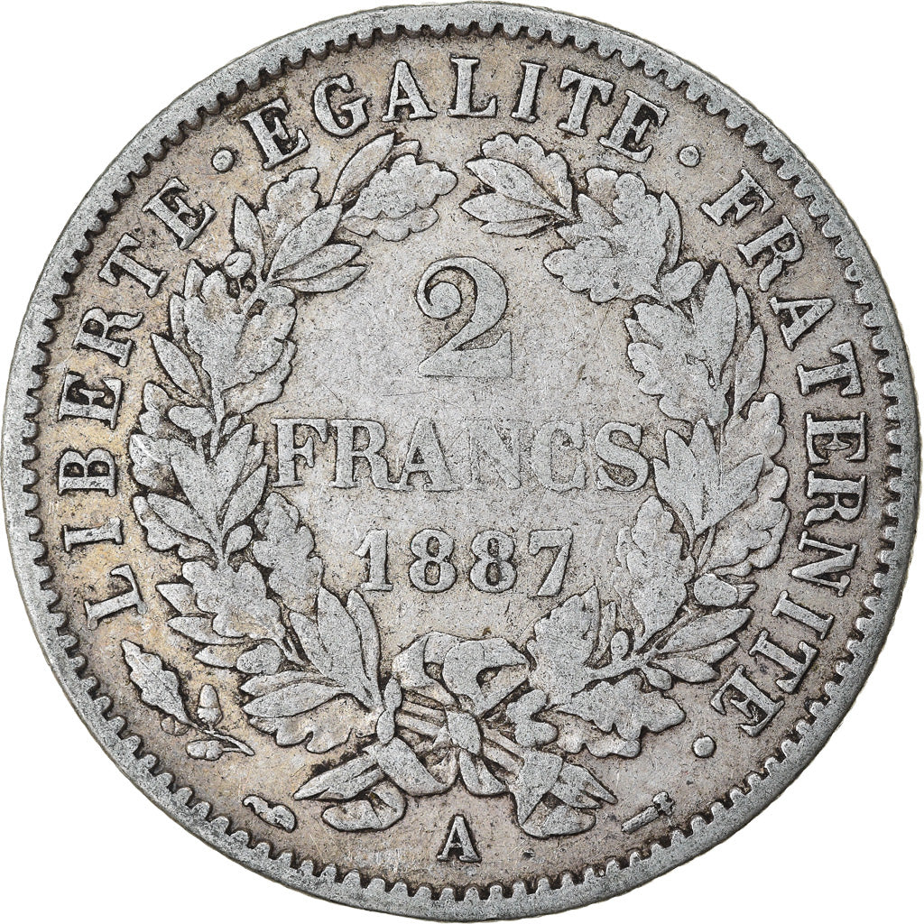 Coin, France, Cérès, 2 Francs, 1887, Paris, VF(30-35), Silver, KM:817.1