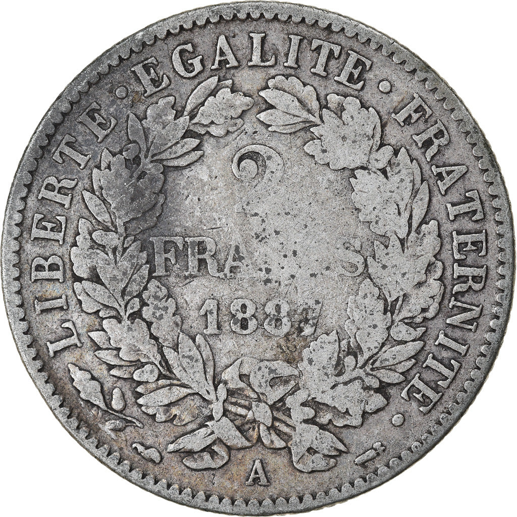 Coin, France, Cérès, 2 Francs, 1887, Paris, VF(30-35), Silver, KM:817.1
