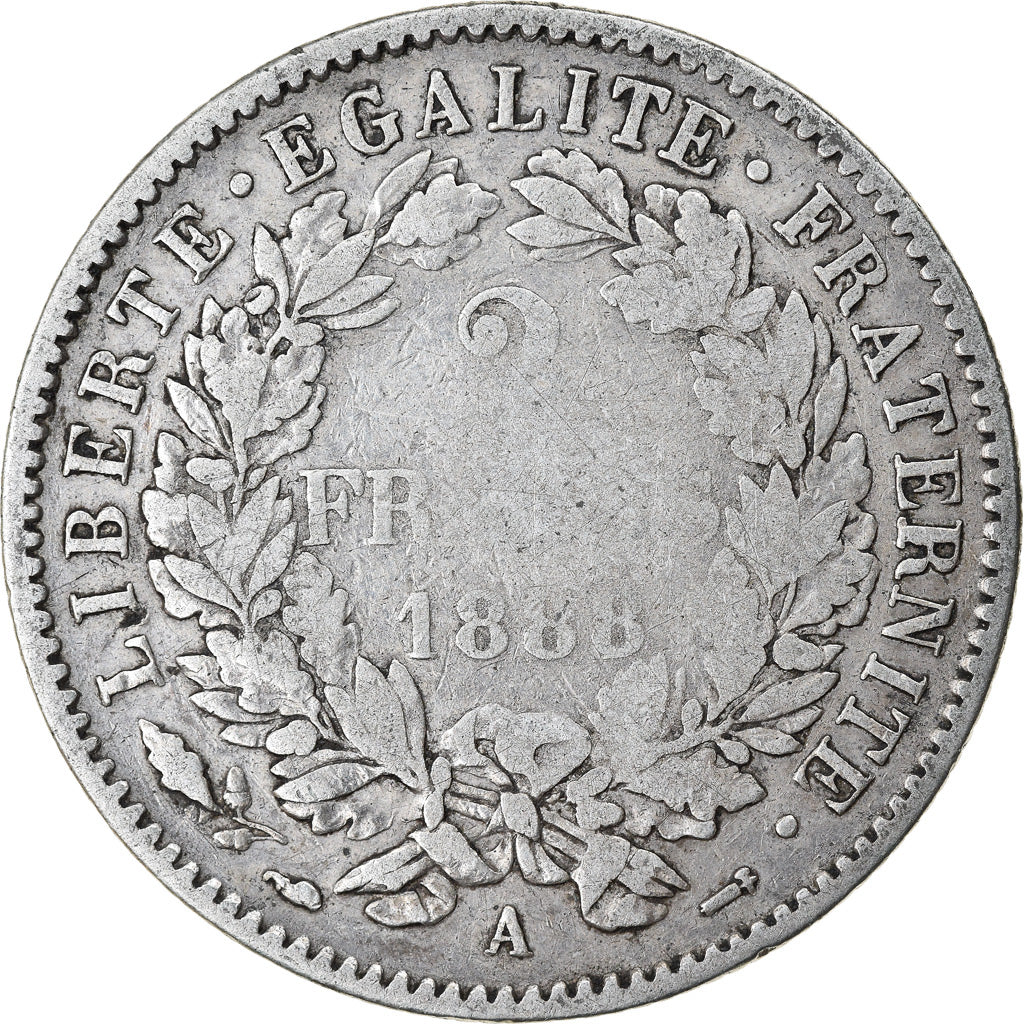 Münze, Frankreich, Cérès, 2 Francs, 1888, Paris, S, Silber, KM:817.1