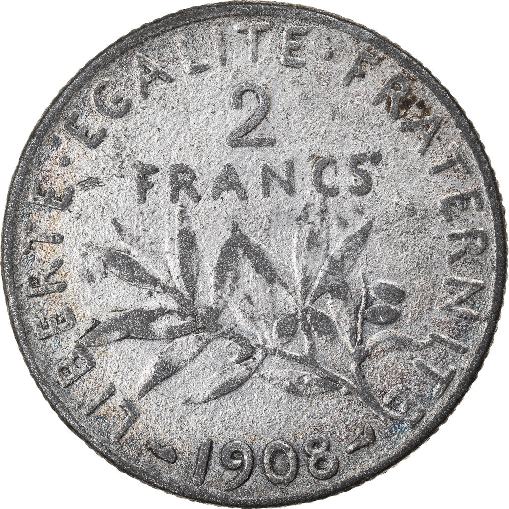 Moneta, Francia, Semeuse, 2 Francs, 1908, Paris, Contemporary forgery, MB+