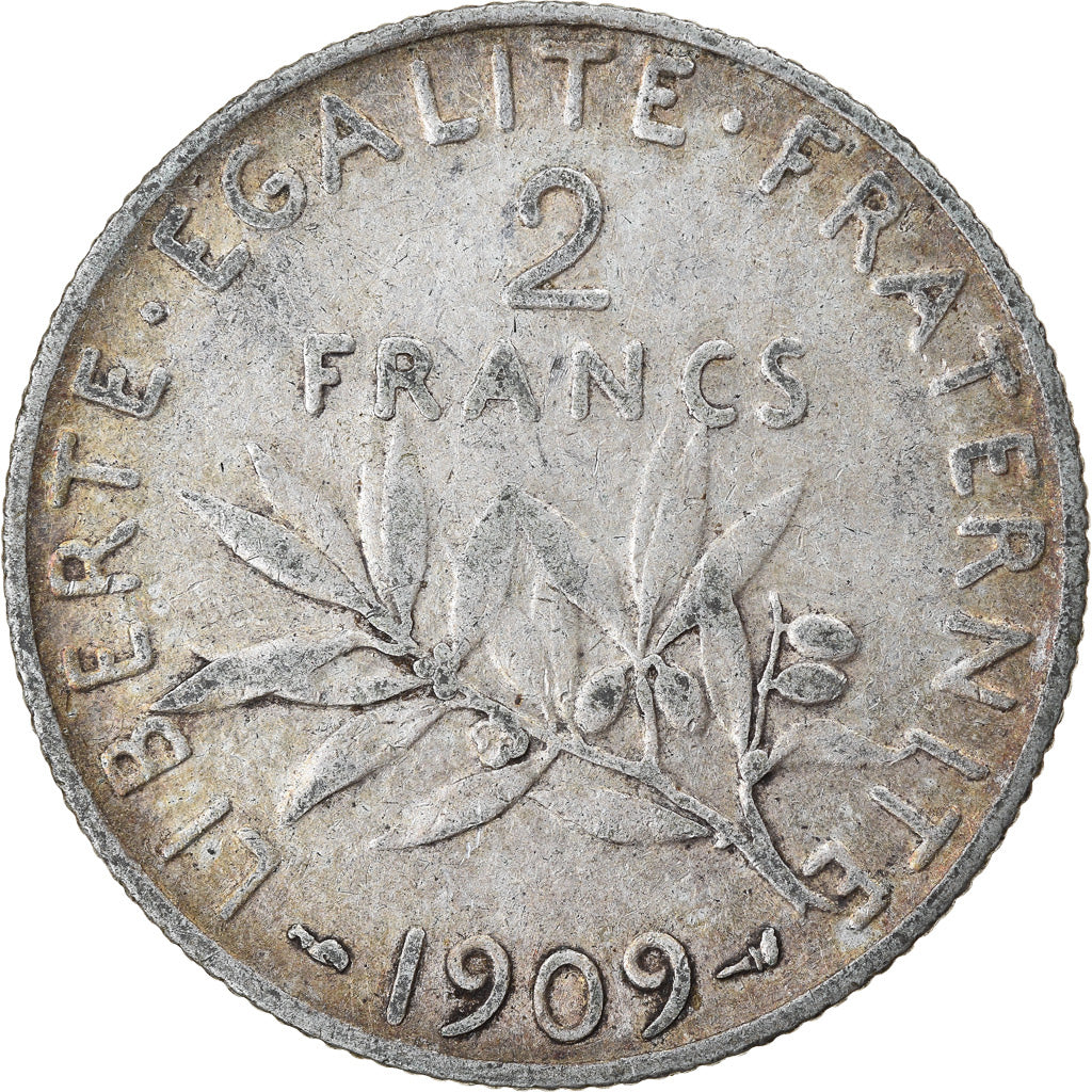 Coin, France, Semeuse, 2 Francs, 1909, Paris, VF(30-35), Silver, KM:845.1