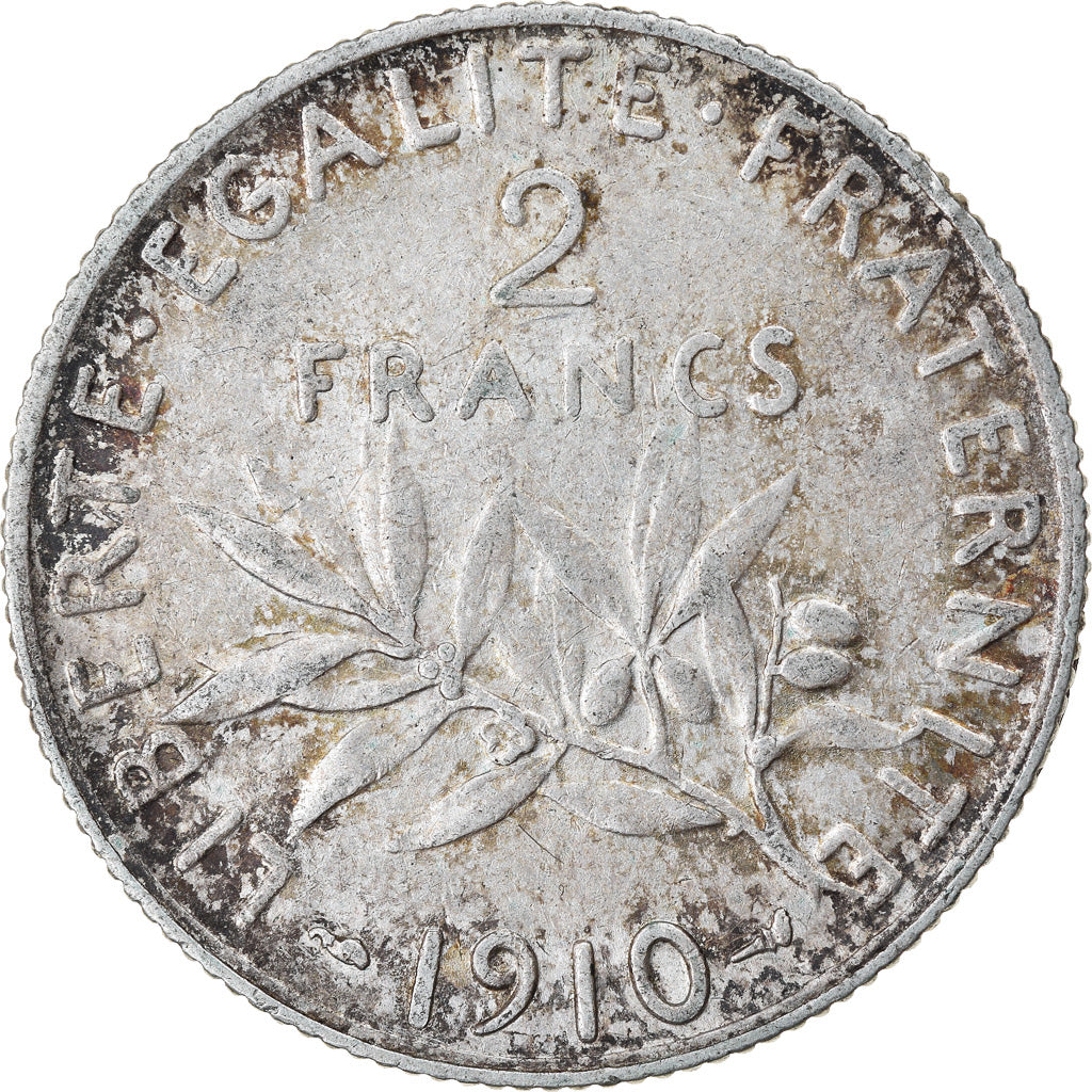 Munten, Frankrijk, Semeuse, 2 Francs, 1910, Paris, ZF+, Zilver, KM:845.1