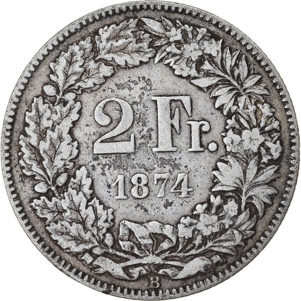 Coin, Switzerland, 2 Francs, 1874, Bern, VF(30-35), Silver, KM:21