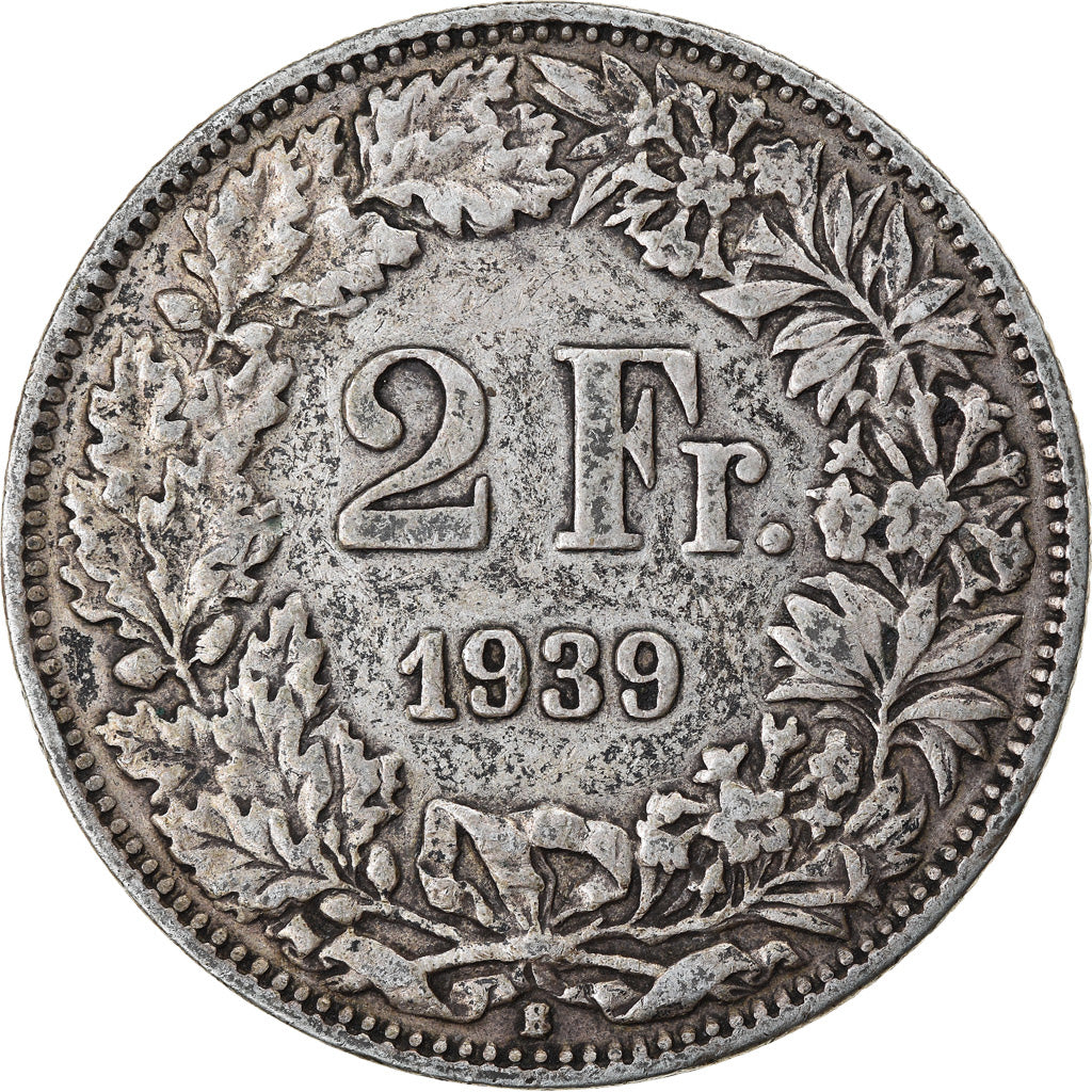 Coin, Switzerland, 2 Francs, 1939, Bern, EF(40-45), Silver, KM:21