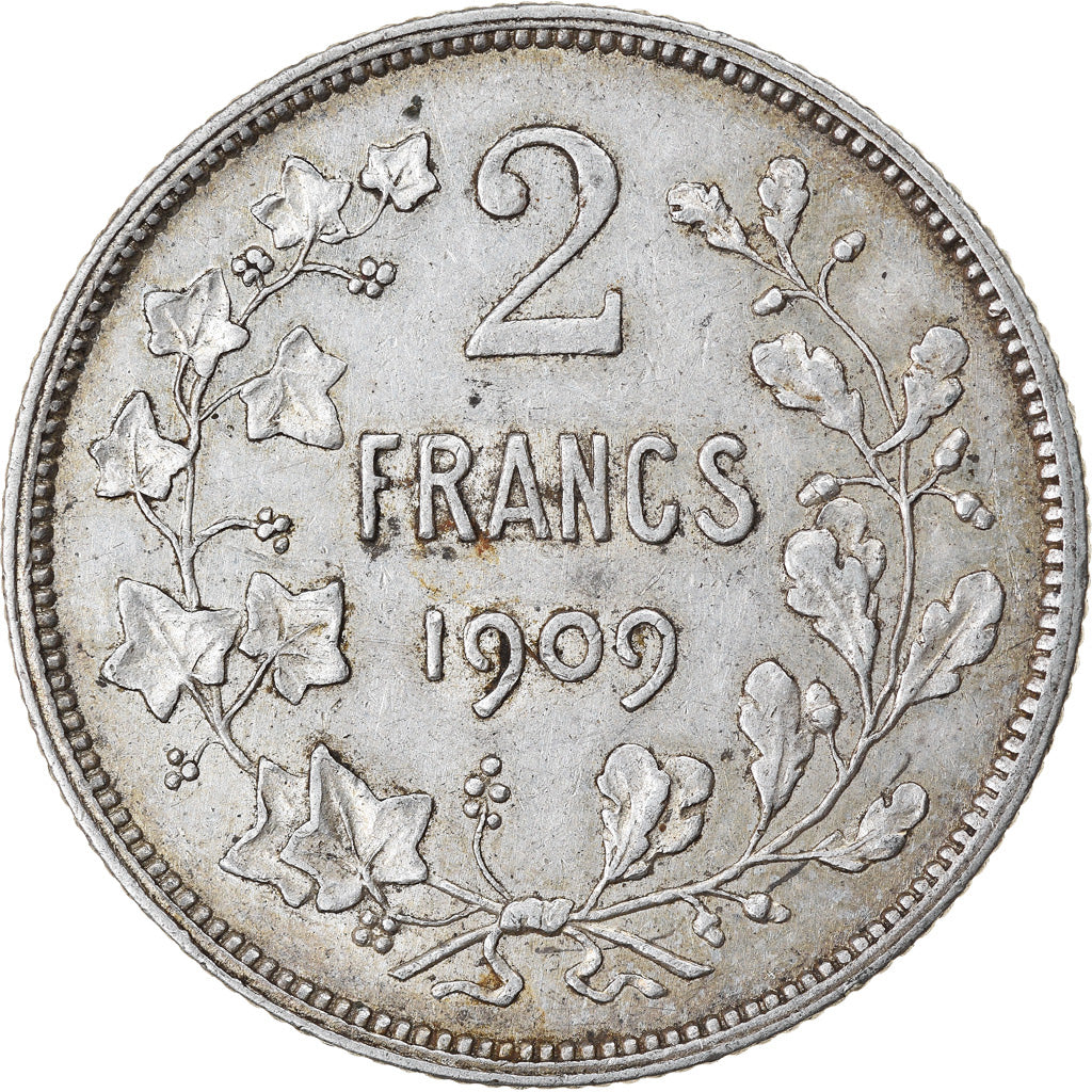 Coin, Belgium, 2 Francs, 2 Frank, 1909, EF(40-45), Silver, KM:58.1
