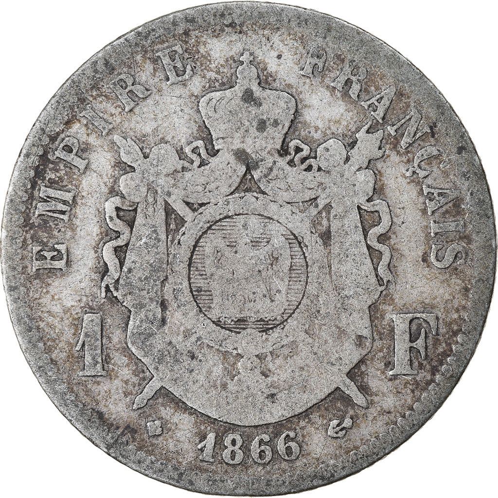 Coin, France, Napoleon III, Napoléon III, Franc, 1866, Strasbourg, VF(20-25)