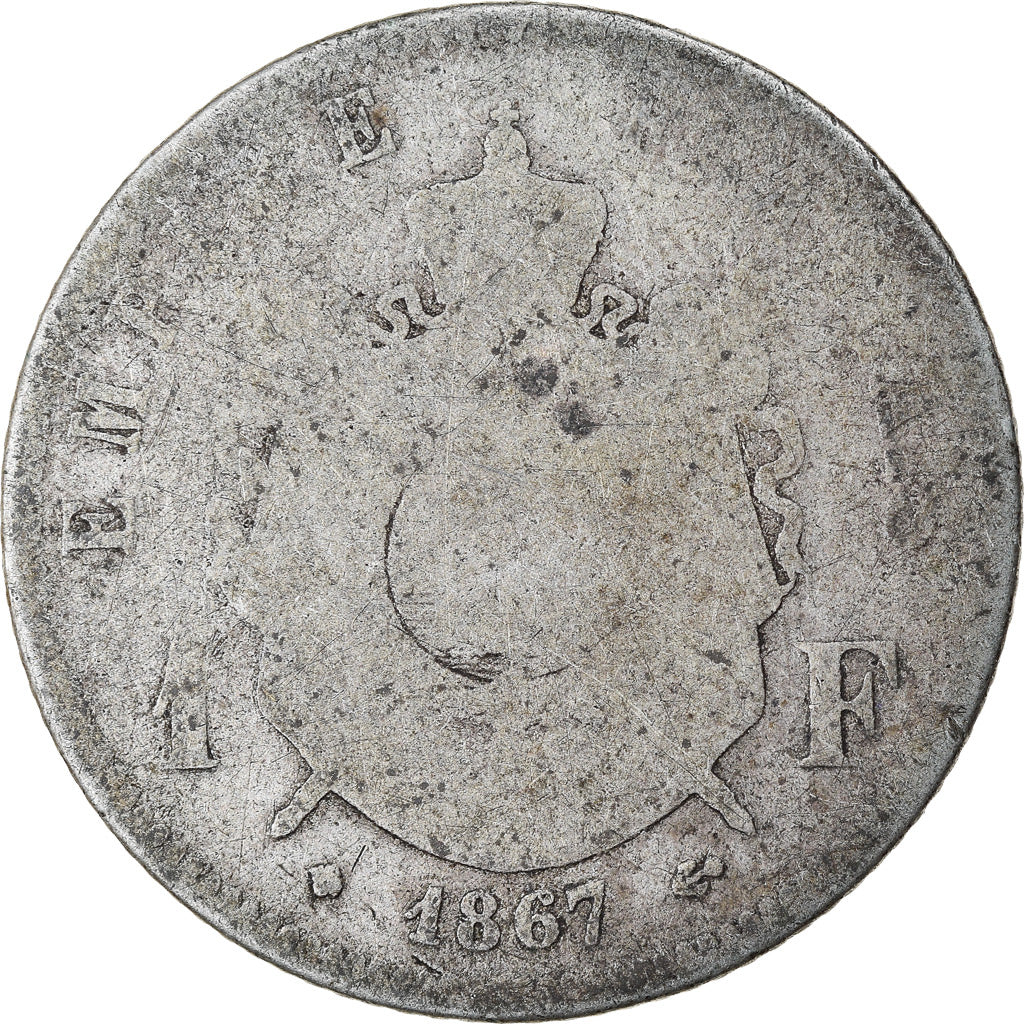 Coin, France, Napoleon III, Napoléon III, Franc, 1867, Strasbourg, F(12-15)