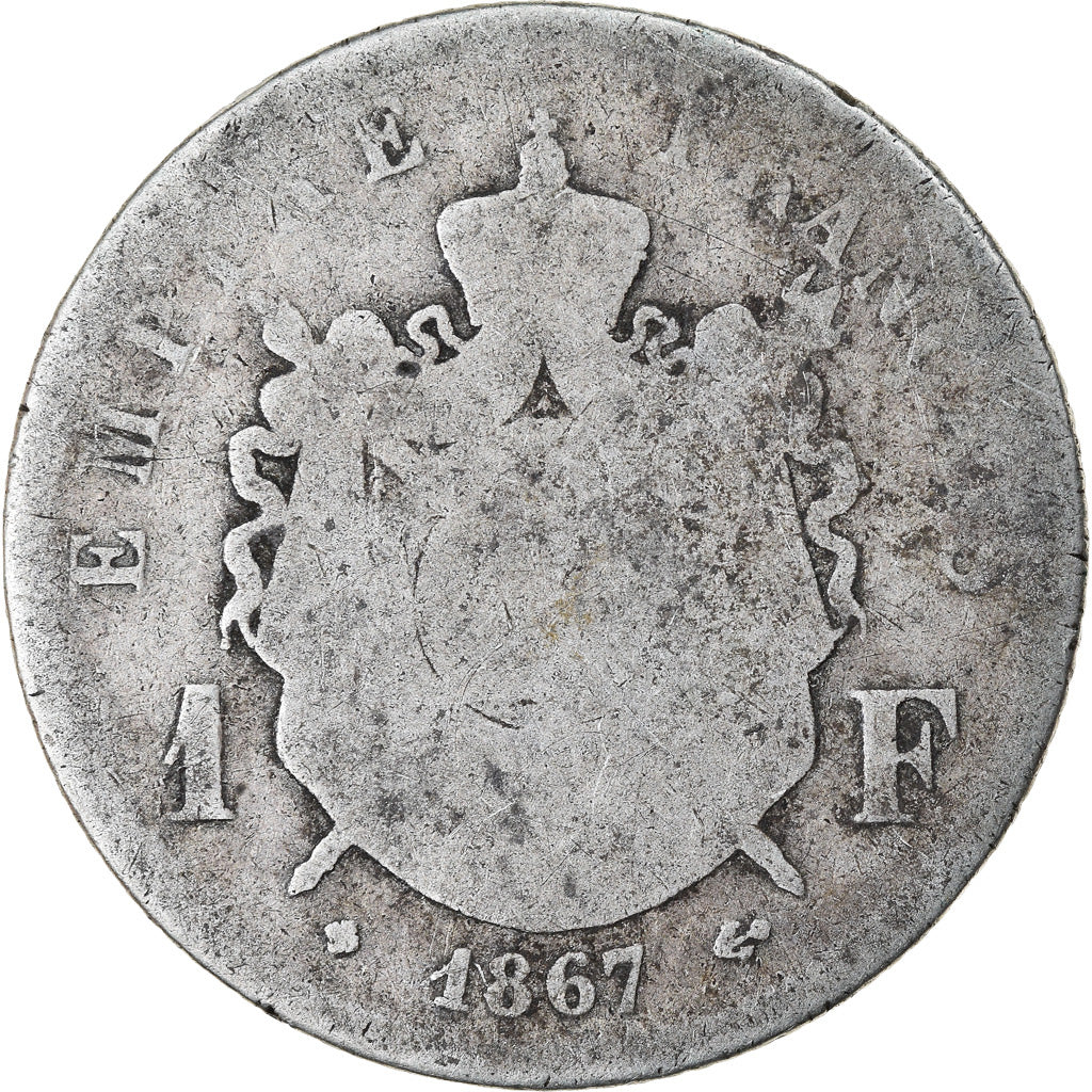 Coin, France, Napoleon III, Napoléon III, Franc, 1867, Strasbourg, VF(20-25)