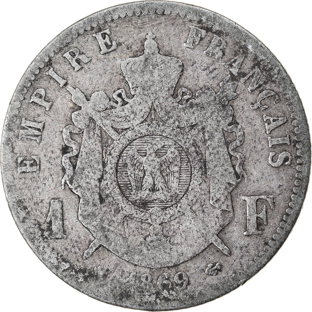 Moneta, Francia, Napoleon III, Napoléon III, Franc, 1869, Strasbourg, MB