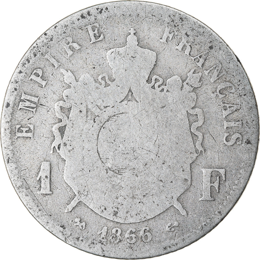 Coin, France, Napoleon III, Napoléon III, Franc, 1866, Bordeaux, VF(20-25)