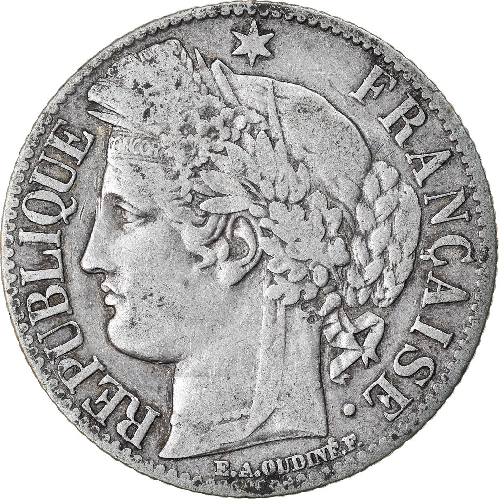Coin, France, Cérès, Franc, 1872, Bordeaux, VF(20-25), Silver, KM:822.2