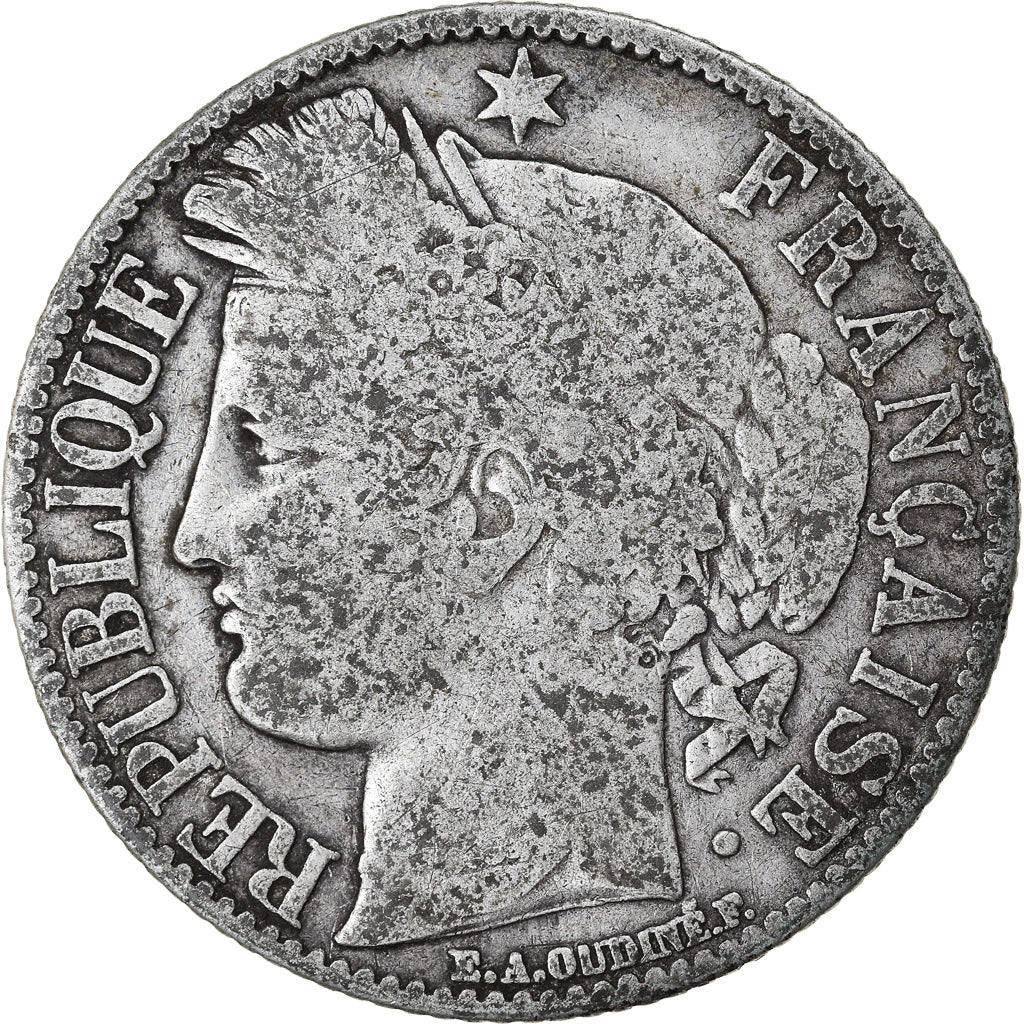 Moneta, Francia, Cérès, Franc, 1872, Bordeaux, MB, Argento, KM:822.2