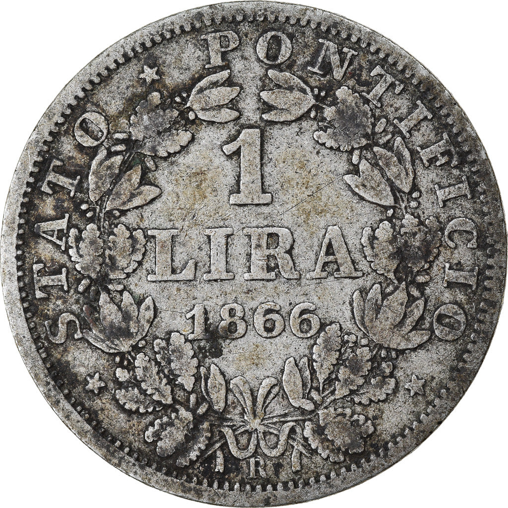 Munten, Italiaanse staten, PAPAL STATES, Pius IX, Lira, 1866, Roma, FR, Zilver