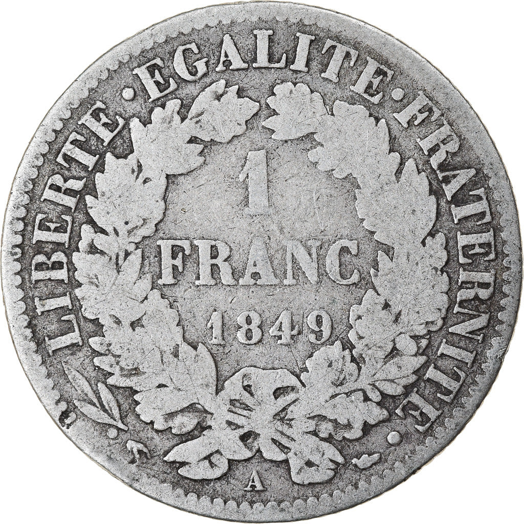 Moneta, Francia, Cérès, Franc, 1849, Paris, MB, Argento, KM:759.1, Le