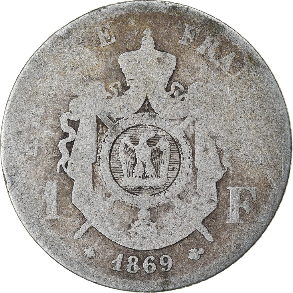 Munten, Frankrijk, Napoleon III, Napoléon III, Franc, 1869, Paris, ZG+, Zilver