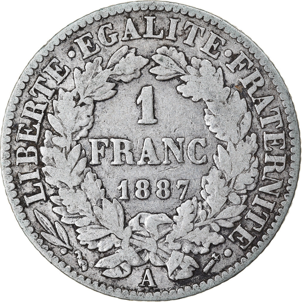 Coin, France, Cérès, Franc, 1887, Paris, VF(20-25), Silver, KM:822.1