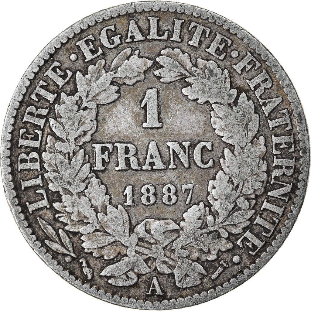 Coin, France, Cérès, Franc, 1887, Paris, VF(20-25), Silver, KM:822.1