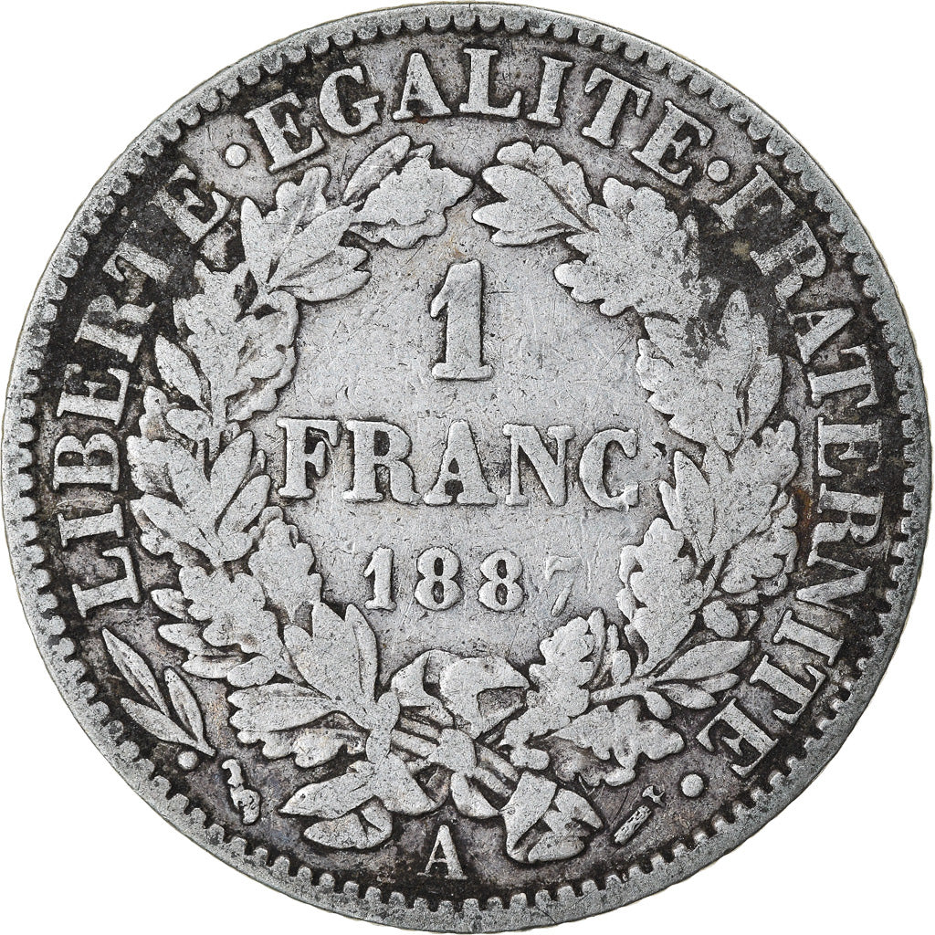 Coin, France, Cérès, Franc, 1887, Paris, VF(20-25), Silver, KM:822.1
