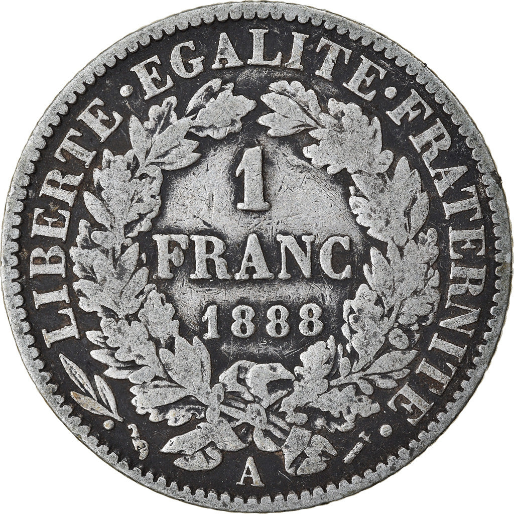 Coin, France, Cérès, Franc, 1888, Paris, VF(20-25), Silver, KM:822.1