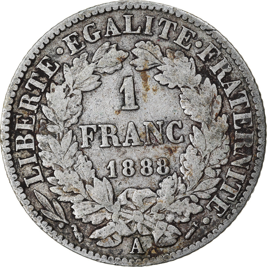 Coin, France, Cérès, Franc, 1888, Paris, VF(20-25), Silver, KM:822.1