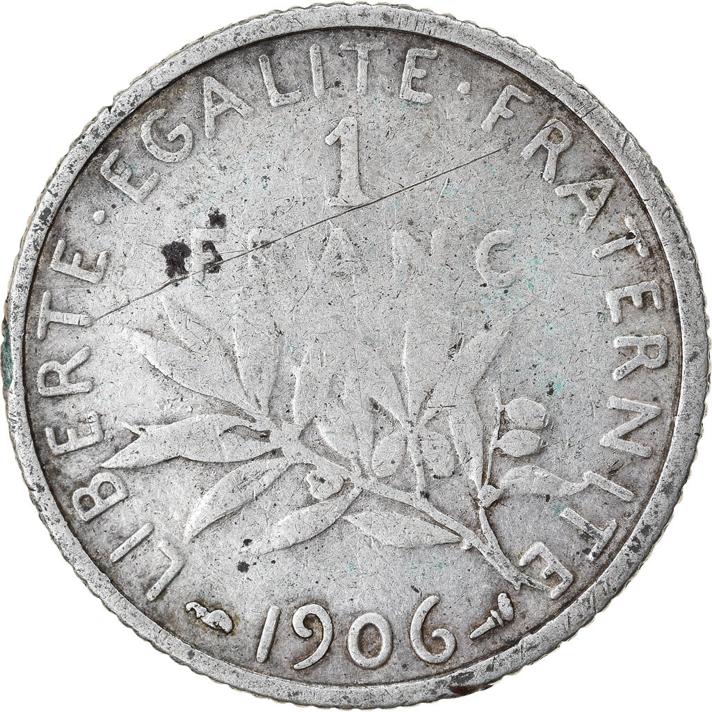 Moneta, Francia, Semeuse, Franc, 1906, Paris, MB, Argento, KM:844.1, Gadoury:467