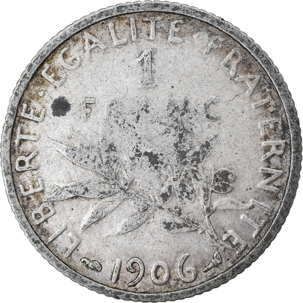 Moeda, França, Semeuse, Franc, 1906, Paris, VF(20-25), Prata, KM:844.1
