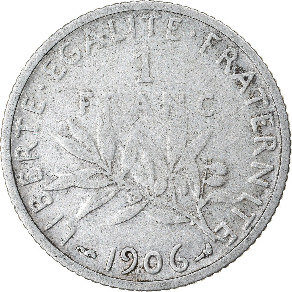 Moeda, França, Semeuse, Franc, 1906, Paris, VF(20-25), Prata, KM:844.1