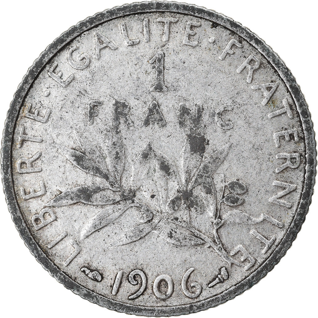 Moneta, Francia, Semeuse, Franc, 1906, Paris, MB+, Argento, KM:844.1
