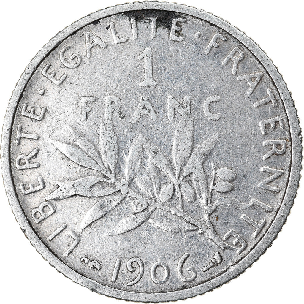 Moneta, Francia, Semeuse, Franc, 1906, Paris, MB+, Argento, KM:844.1
