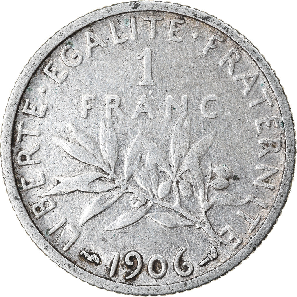 Coin, France, Semeuse, Franc, 1906, Paris, VF(30-35), Silver, KM:844.1